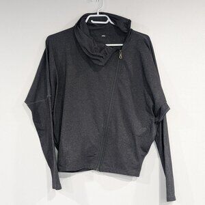 Karma Debi Asymmetrical Cowl Neck Zipper Up Jacket Charcoal Grey Size Small